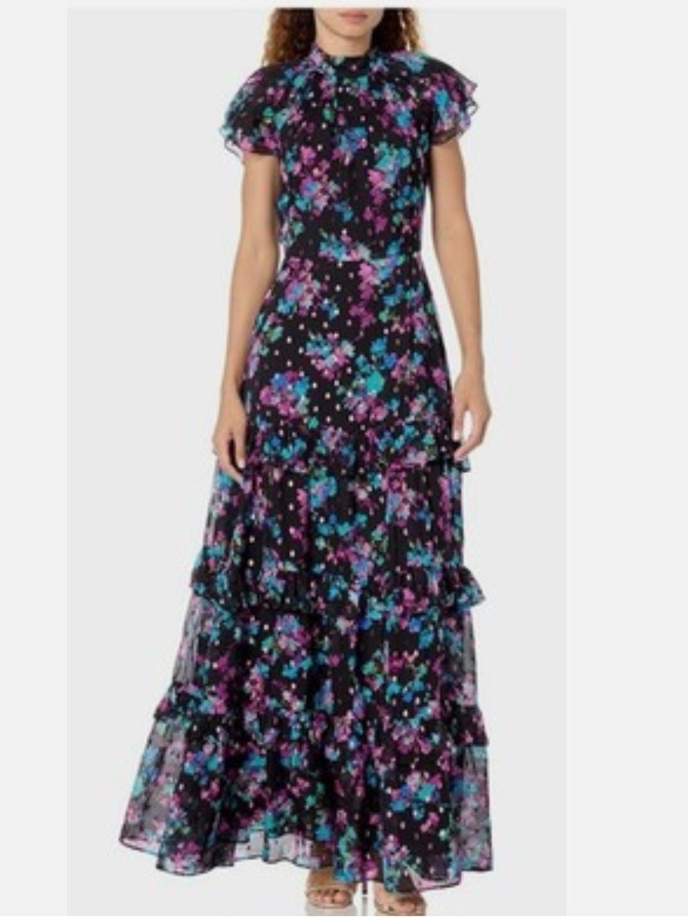 Shoshanna Loretta Tiered Floral-Print Ruffle Gown